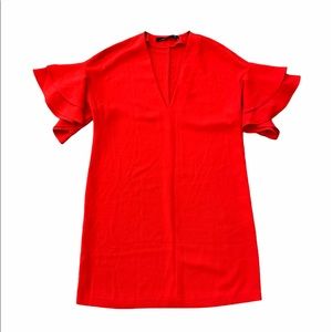 Zara V-Neck Frill Ruffle Sleeve Shift Dress